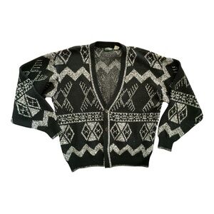 Stefano Black and gray Geometric men’s Cardigan Sz L